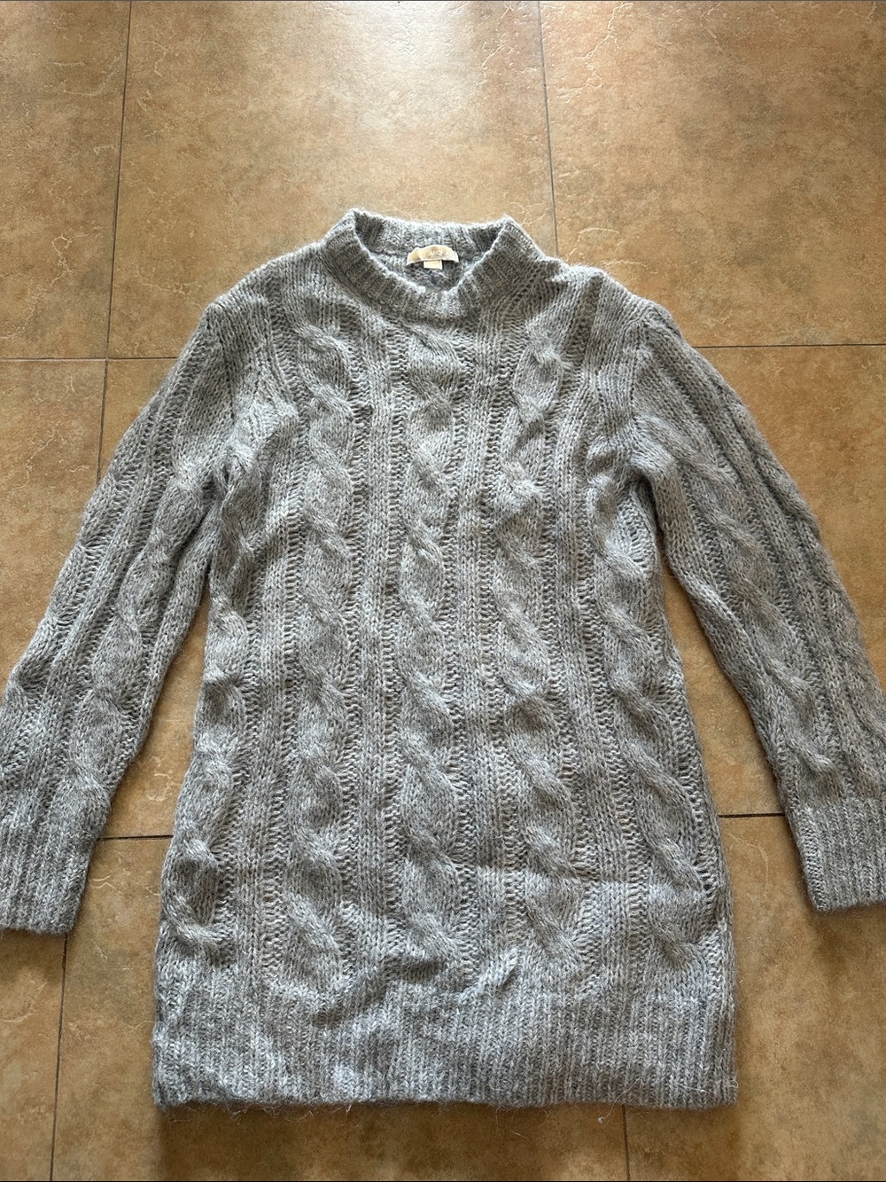 Michael Kors Light Gray Cable Knit Turtleneck Sweater Dress